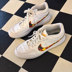 Nike White Sneakers with Multicolor Swoosh